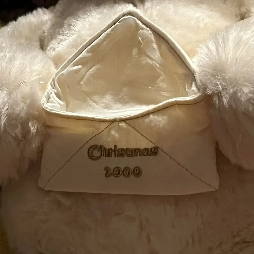 Gund Bear Plush Christmas Purse Bow Neck‎ Cream Adorable Stuffed Animal Kids Toy